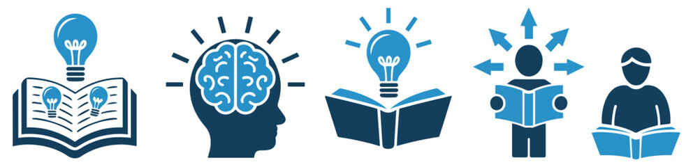 person reading book icon set