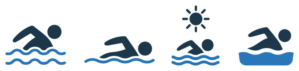 swimming summer sea icon collection