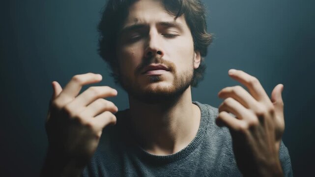 Emotional pain felt by a man seated alone in a dimly lit setting while holding his head in despair
