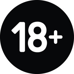 Black circle with white 18 plus symbol 18 plus icon