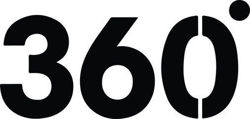 Black 360 degree symbol with small circle degrees number