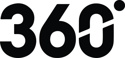 Black 360 Degrees Symbol with Dot number