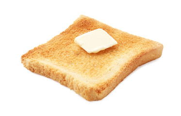 Slice of toasted bread with butter isolated on white