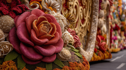 Intricate Flower Patterns on Rose Parade Decorations 