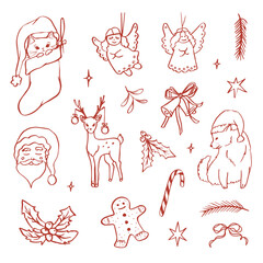 Cute vector collection of Christmas characters drawn in whimsical style on white background