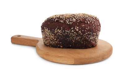 Delicious fresh rye bread with sesame seeds isolated on white
