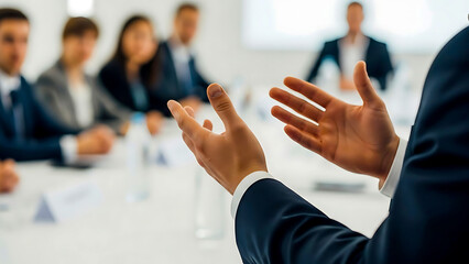 Businessperson speaking in meeting