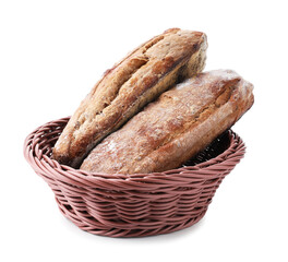 Tasty ciabattas isolated on white. Fresh bread
