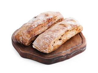 Tasty ciabattas isolated on white. Fresh bread