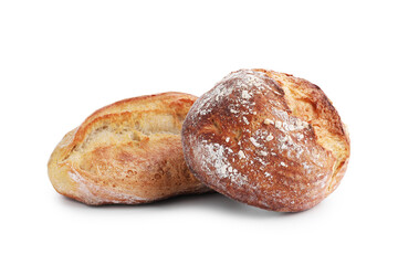Delicious fresh bread loaves isolated on white