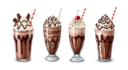 Rich, creamy chocolate milkshake in a glass, a delicious sweet beverage for refreshment and indulgent dessert concepts, digital illustration