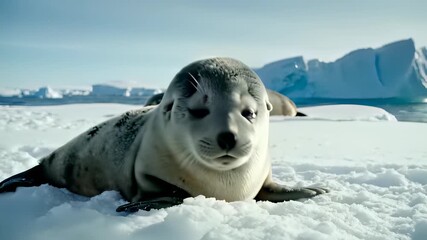 Weddell seal pups resting peacefully in snowy Arctic landscape, highlighting resilience and conservation concepts perfect for environmental or wildlife preservation projects, documentary films.