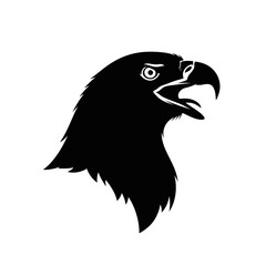 Obraz premium Silhouette profile of an aggressive bald eagle head with an open beak, isolated on white background