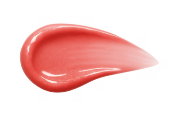 Pink lip gloss cosmetic swatch creating a vibrant glossy texture streak on transparent background