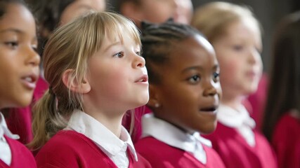 Children express joy and harmony while singing in church choir, showcasing their dedication and teamwork during a performance
