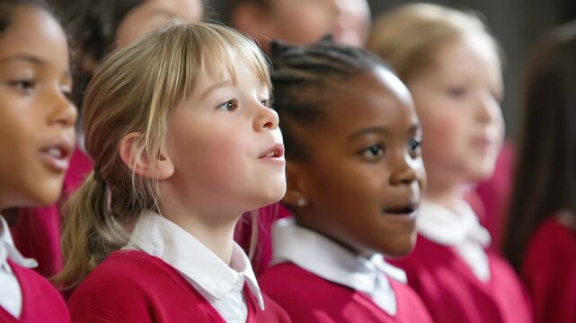 Children express joy and harmony while singing in church choir, showcasing their dedication and teamwork during a performance