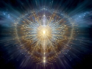 Quantum consciousness merging universal source radiant aura dissolving into starlit infinity