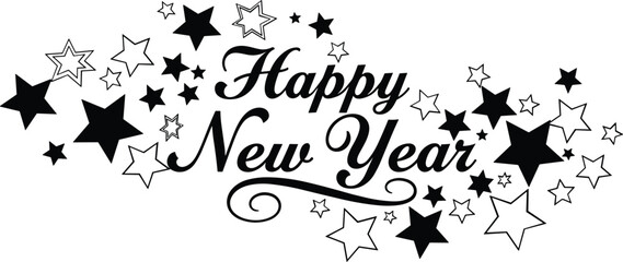 Happy new year script with festive stars celebration