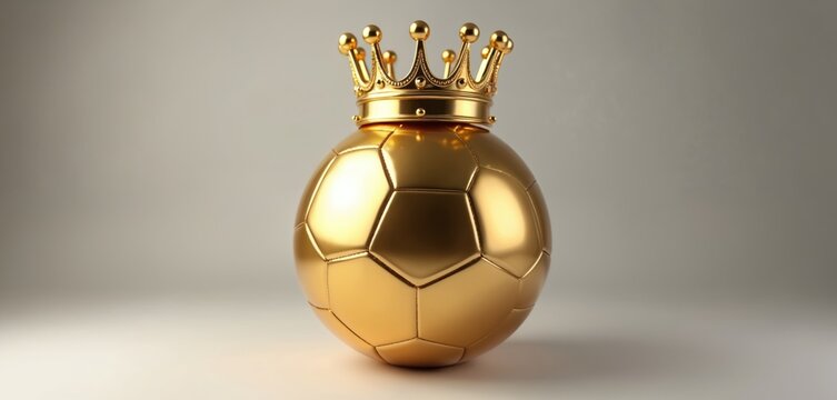 Golden soccer ball with crown sits on plain surface. Symbolizes sports championship victory, luxury success and elite athletic achievement. Represents regal football. - Powered by Adobe