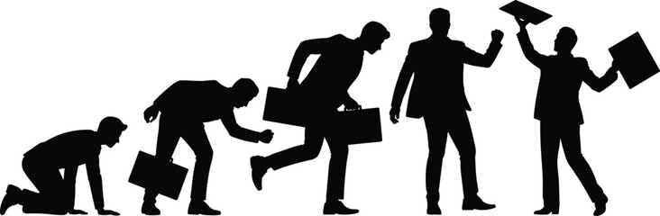 silhouettes, business, progress, evolution, growth, success, achievement, journey, stages, corporate, motivation, development, career, improvement, transition, ambition, advancement, breakthrough