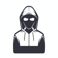 Anonymous figure with hooded jacket hides face in the black and white silhouette