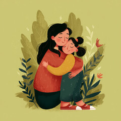 Mother Hugging Child International Hug Day Theme