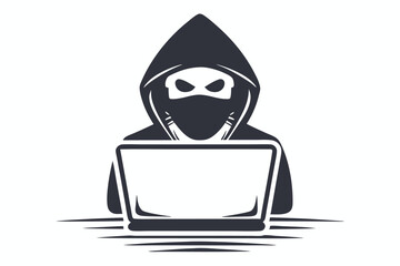 Masked hacker in hoodie appears on screen with digital silhouette presence