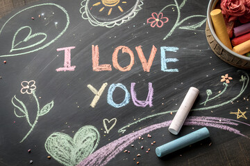 Colorful Chalkboard Handwritten I Love You Message