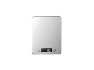 Digital kitchen scale with a clear display showing zero. 