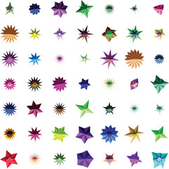 Collection of Geometric Starburst Shapes in Various Colors and Styles abstract 1