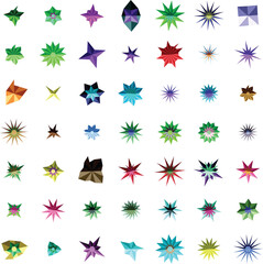 Collection of Geometric Starburst Shapes in Various Colors and Styles abstract design elements