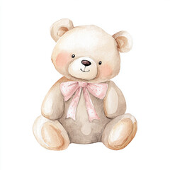 Cute Watercolor Teddy Bear Illustration Isolated on White Background