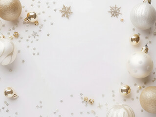 Elegant White and Gold Christmas Background with Baubles and Stars
