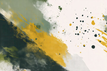 Artistic abstract brush stroke and paint splash background in vibrant green and yellow colors.