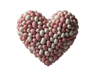 Heart formed by smooth pink and white rounded pebbles on a dark background. isolated on transparent background