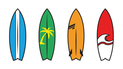 Colorful surfboards lined up in a row a striking visual silhouette