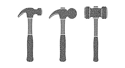 Dot art hammers: three unique designs in monochrome pointillism style