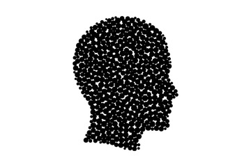 Human head silhouette composed of black dots on white background