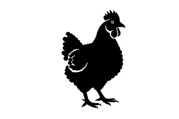 Silhouette of a standing chicken in black and white