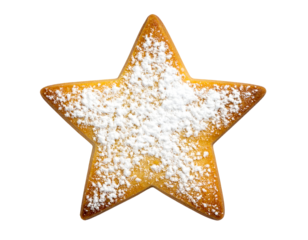 Star-shaped cookie dusted with powdered sugar with transparent background