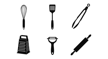 Essential kitchen tools silhouette set for cooking and baking enthusiasts