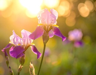 Two Purple And White Irises