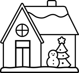 Outline of winter christmas house isolated.
Holiday home black outline template vector.
Transparent background.
