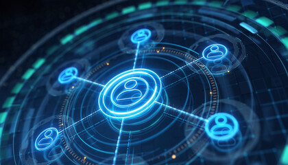 Social Network Connectivity: An abstract digital depiction of interconnected nodes in a vibrant display, evoking modern technology and networks. 