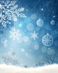 blue gradient C background, soft glowing bokeh circles, delicate floating white snowflakes, dreamy winter atmosphere, smooth blended tones, gentle light effects, commercial holiday aesthetic
