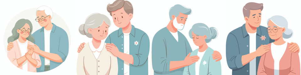 Fototapeta premium grandfather gives support to grandmother with hand on shoulder gesture