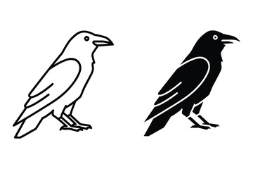 Geometric Raven Bird Outline and Silhouette crow
