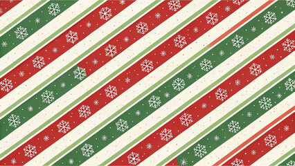 Diagonal christmas pattern with red and green stripes and white snowflake illustrations design