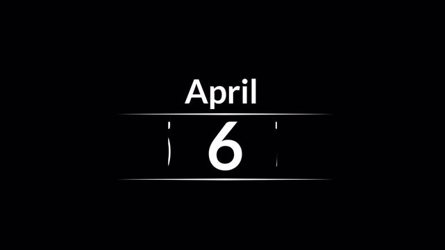  April full Month calendar animation on a transparent background. April month calendar animation, 30 days Calendar animation of April with alpha channel in 4k.