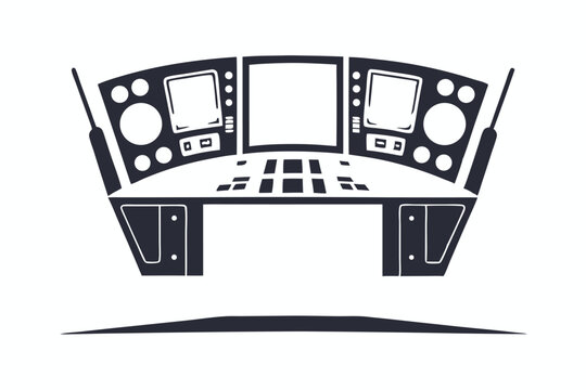 Detailed control panel console displays knobs and buttons, perfect for vintage scifi settings